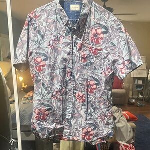 Floral Casual Button Down Shirt - Red and Blue